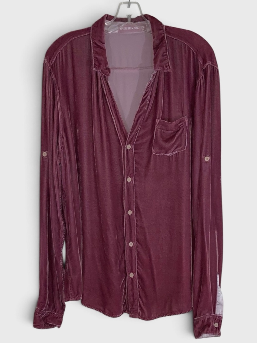 1003 Rare CP Shades Gorsuch Velvet Button Up Pink Tunic Shirt with Pocket